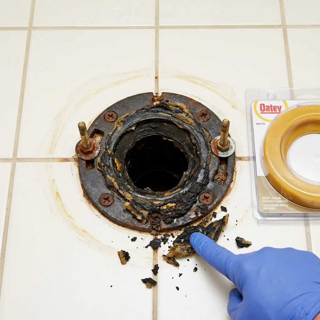Failed wax ring showing water seepage at the base of a toilet in a Fredonia, AZ home